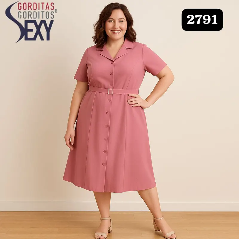 Vestido Clásico Unicolor con Cinturón